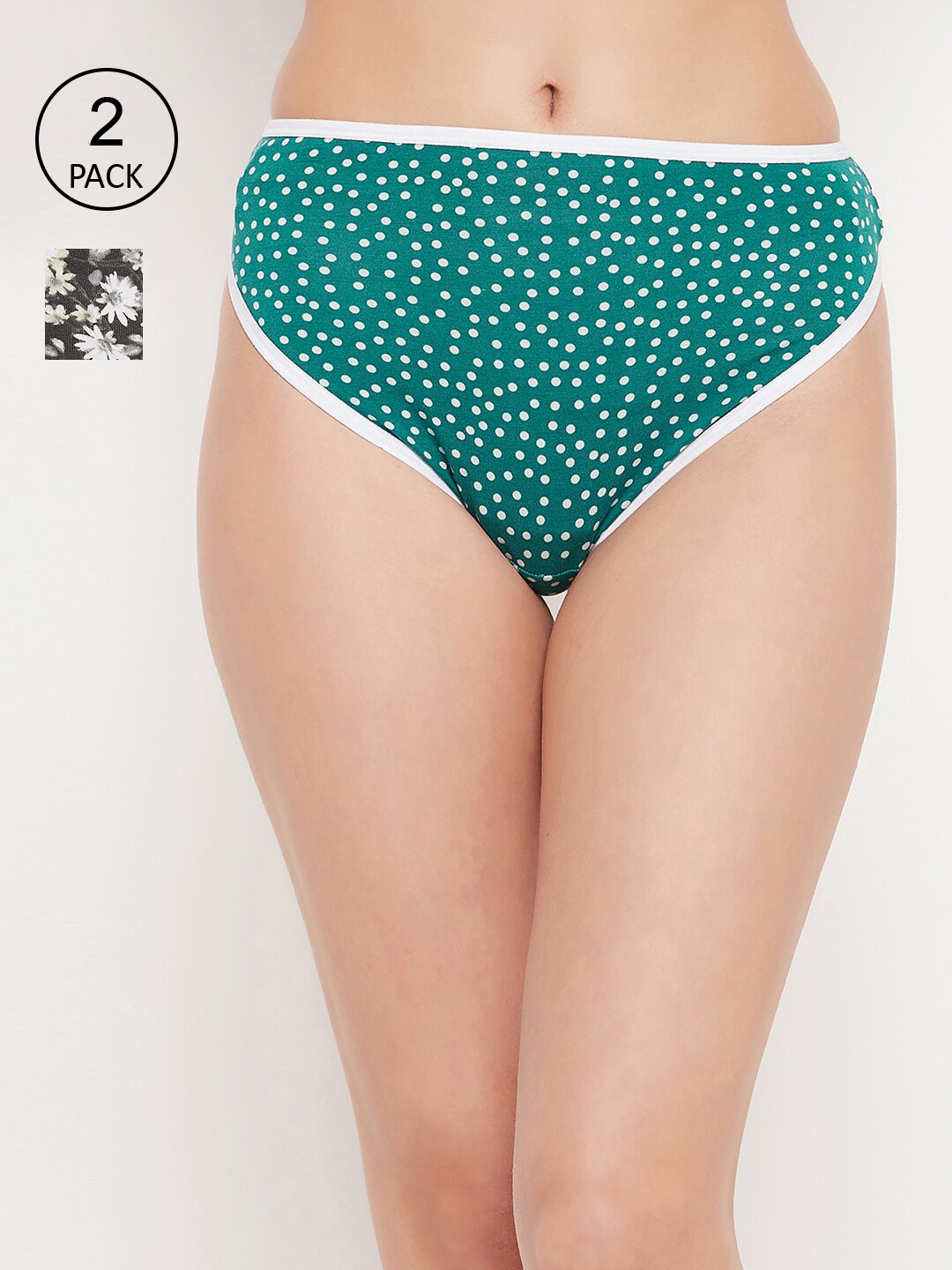 

Clovia Women Pack Of 2 Printed Cotton Bikini Briefs, Green