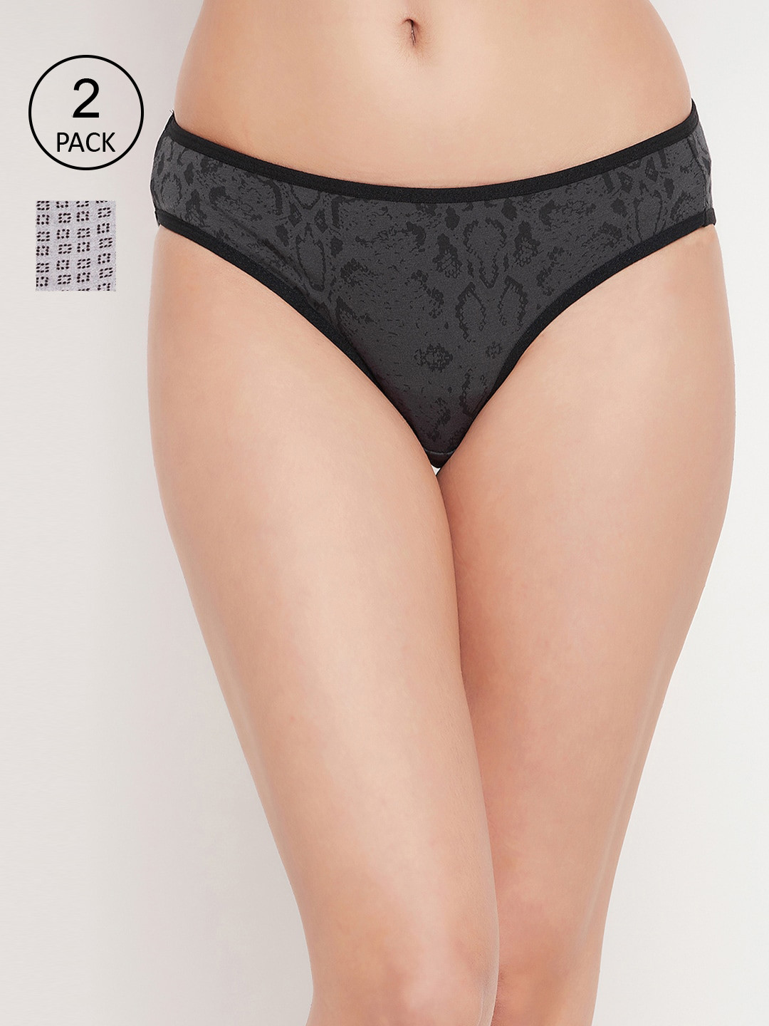 

Clovia Women Pack of 2 Charcoal & Grey Printed Bikini Briefs