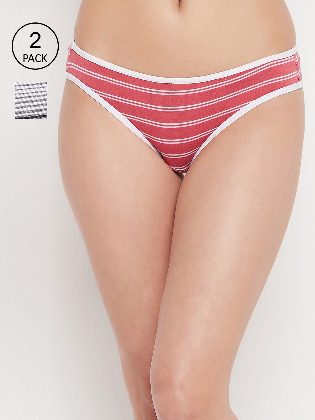 

Clovia Women Pack Of 2 Striped Cotton Low-Rise Bikini Briefs, Red