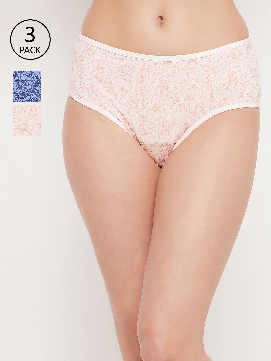

Clovia Women Pack Of 3 Printed Hipster Briefs, Blue