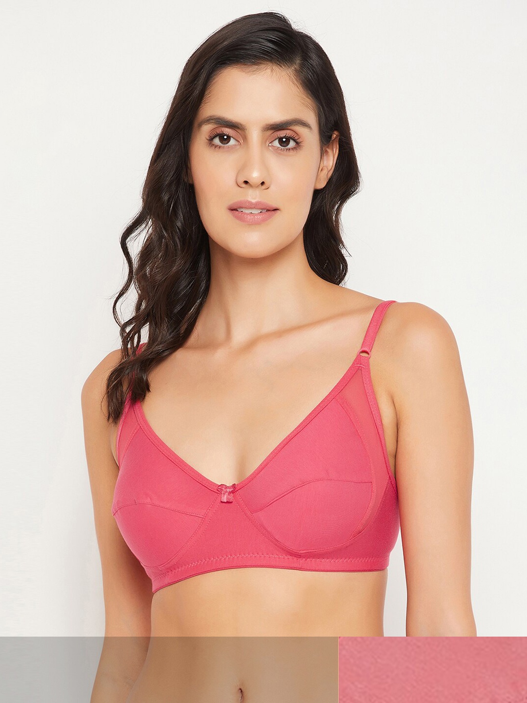 

Clovia Pack of 2 Pink & Peach-Coloured Non-Padded T-shirt Bra COMBR113732B