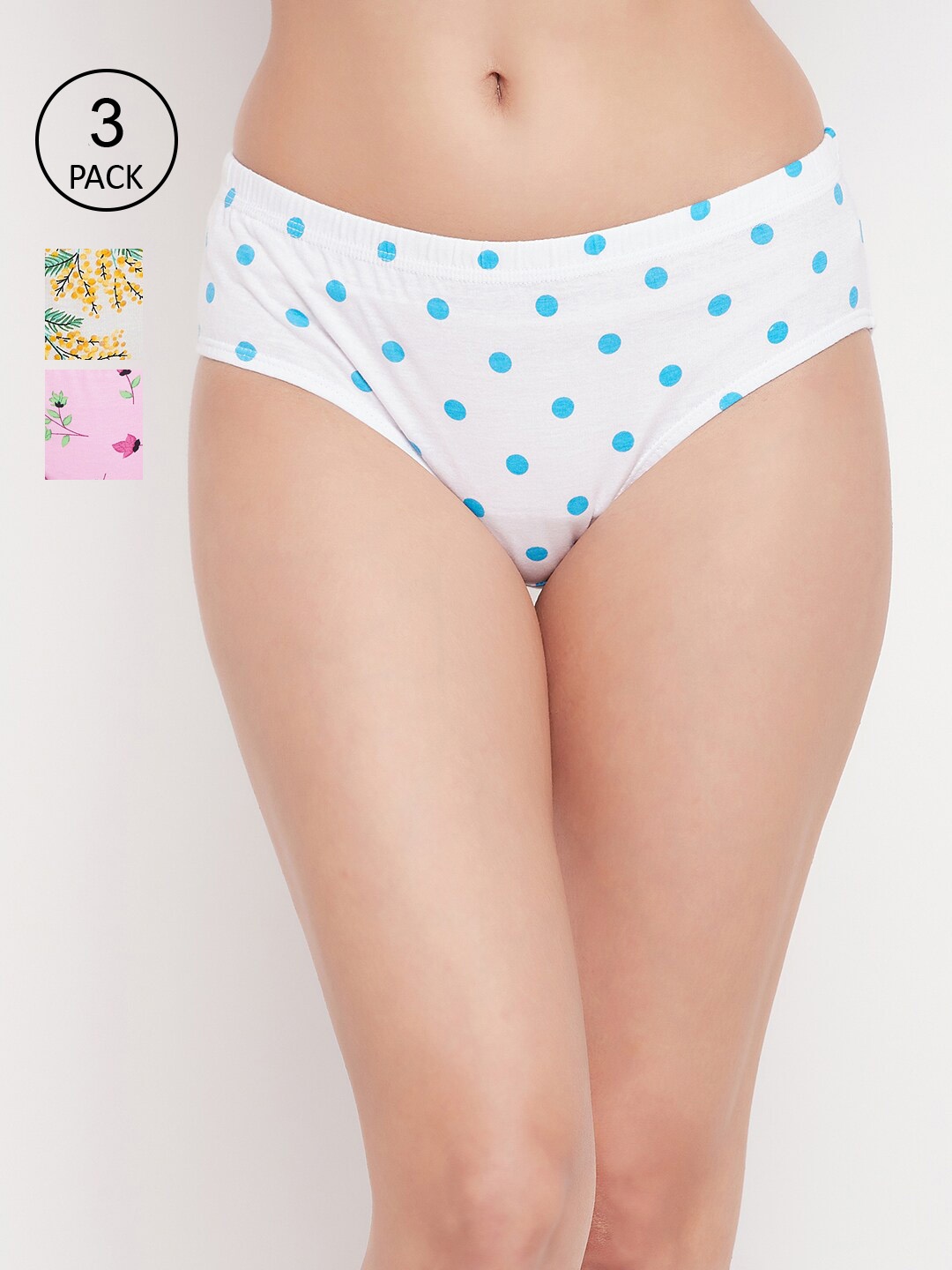 

Clovia Women Pack Of 3 Printed Cotton Hipster Briefs, White