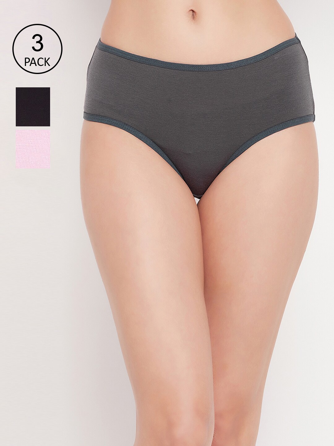 

Clovia Women Pack of 3 Pink & Black Emoji Print Cotton Hipster Briefs