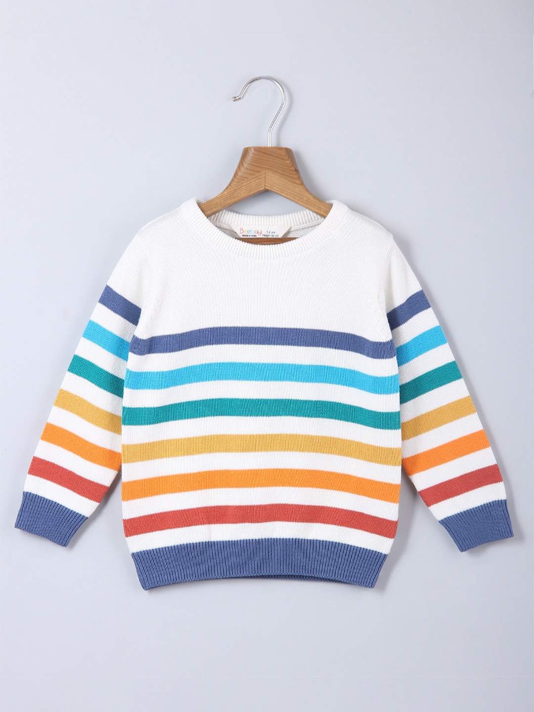 

Beebay Boys White & Yellow Striped Robbed Pullover Sweater