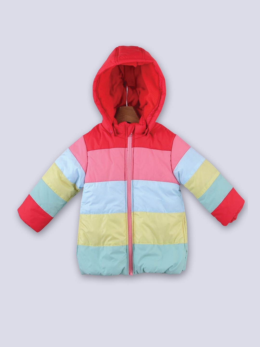 

Beebay Girls Red & Blue Colourblocked Hooded Puffer Jacket