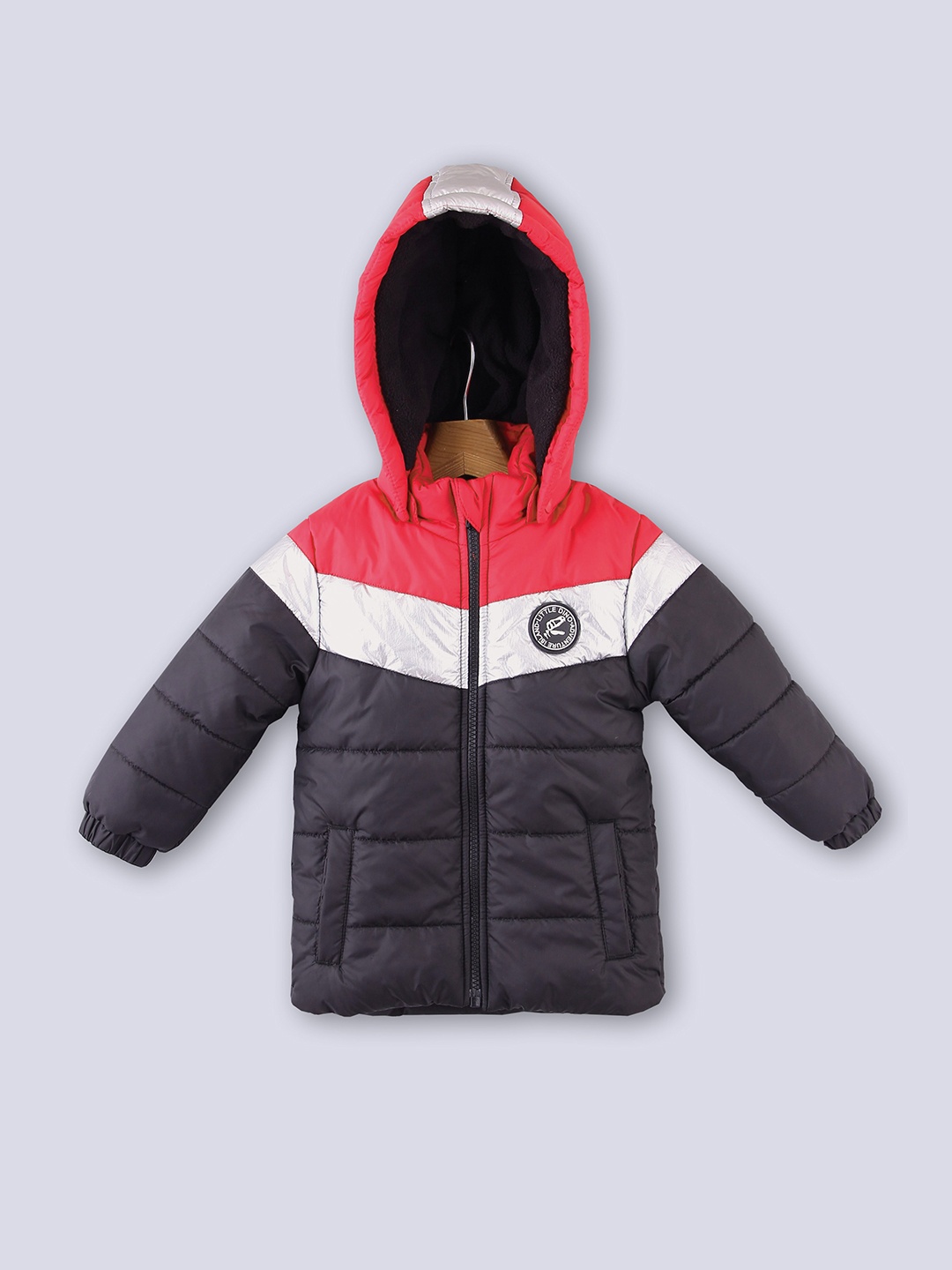 

Beebay Boys Black Silver-Toned Colourblocked Hooded Puffer Jacket