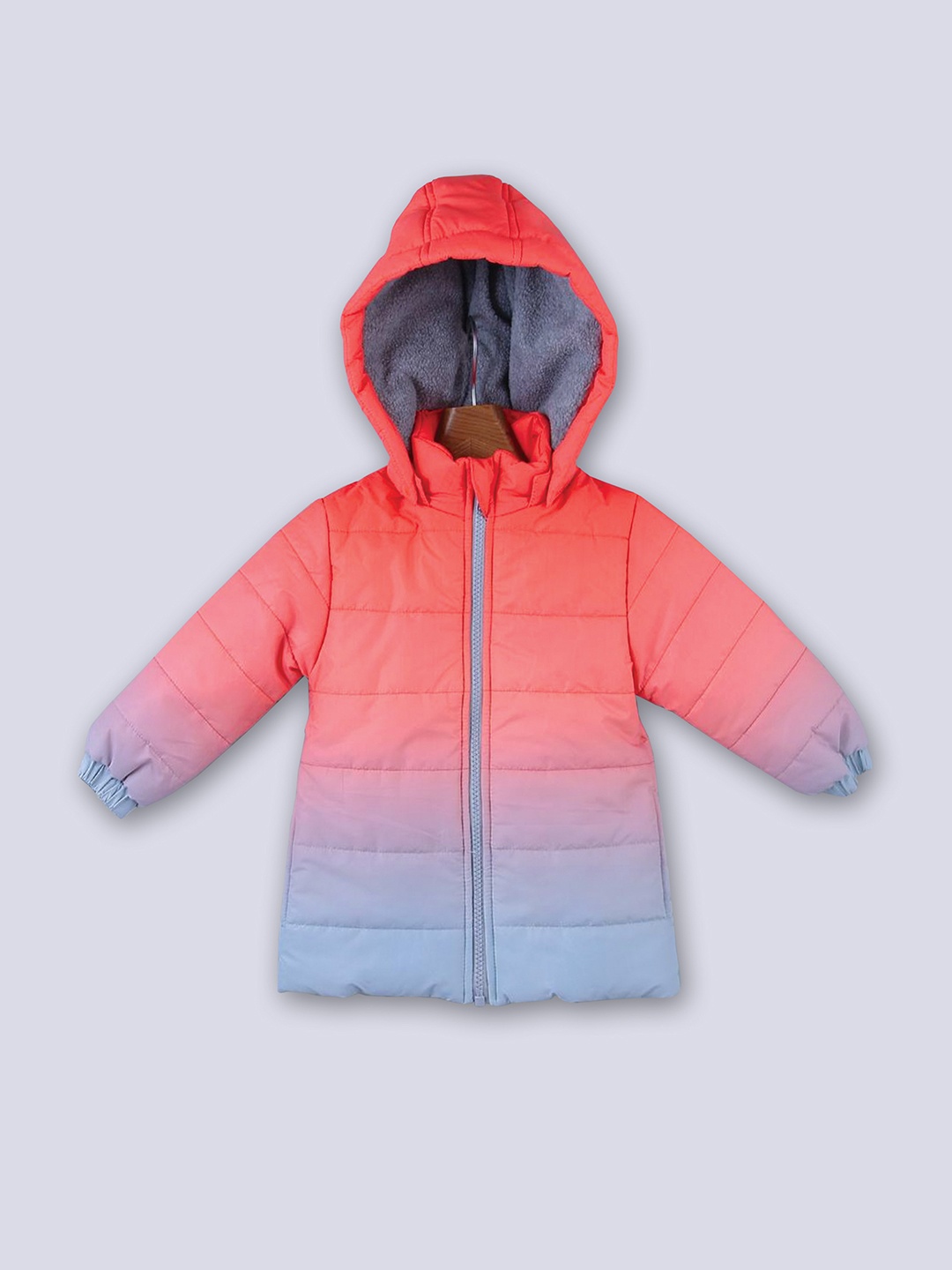 

Beebay Boys Orange Blue Colourblocked Ombre Hooded Puffer Jacket