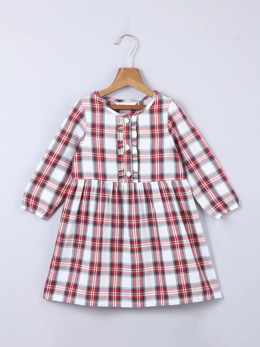 

Beebay Girls Maroon & White Checked Cotton Knee Length Dress
