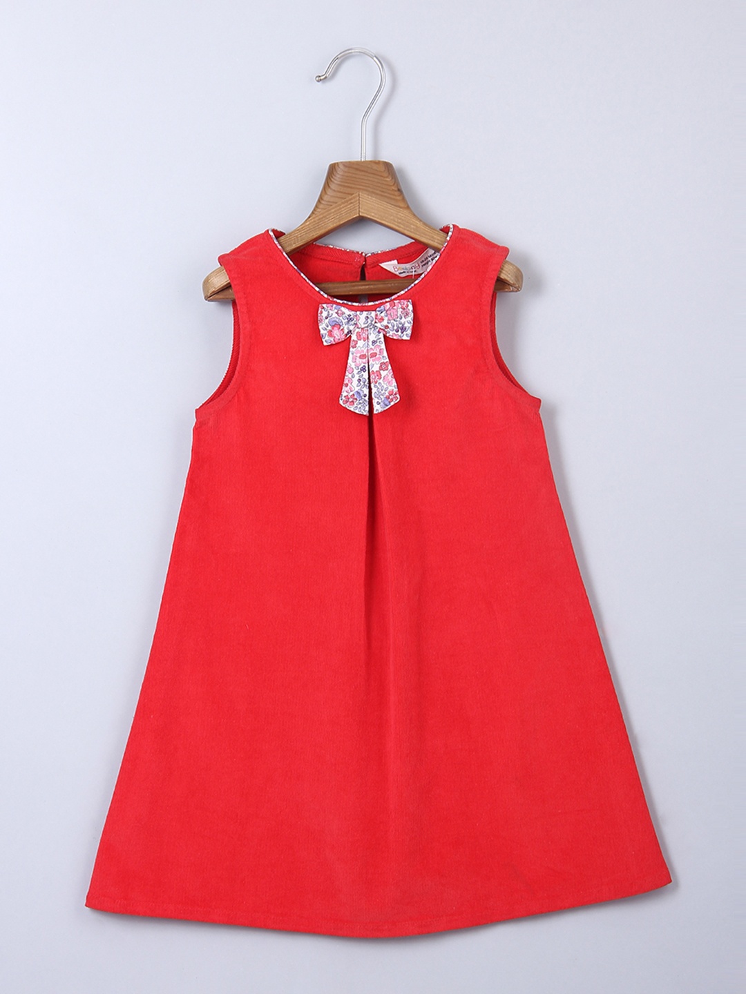 

Beebay Girls Red Solid Cotton A-Line Dress With Printed Bows