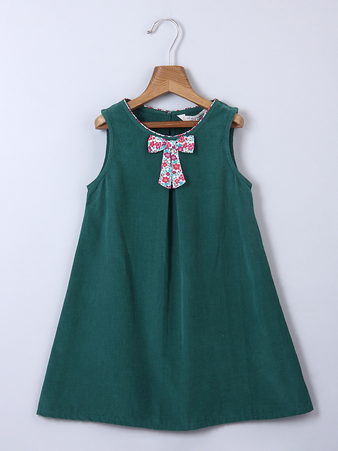 

Beebay Girls Green Solid Cotton A-Line Dress With Printed Bows