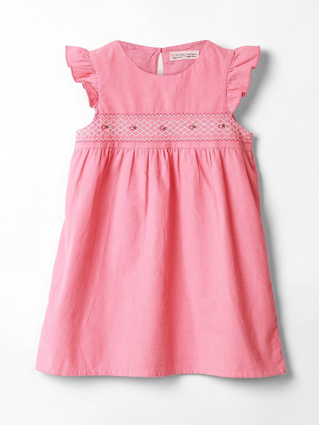 

Beebay Girls Pink Embroidered Cotton A-Line Dress