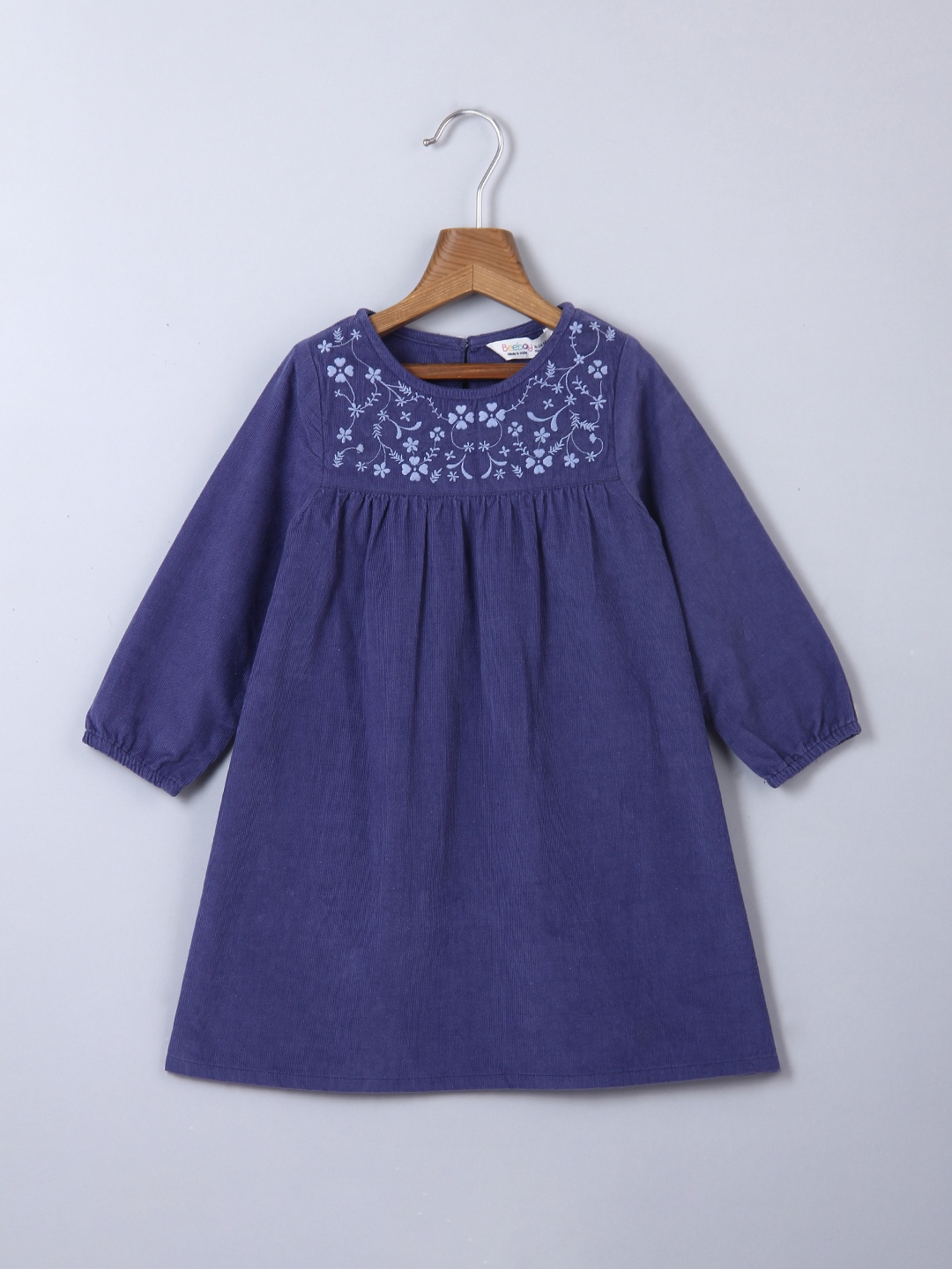 

Beebay Girls Blue Embroidered Cotton A-Line Dress