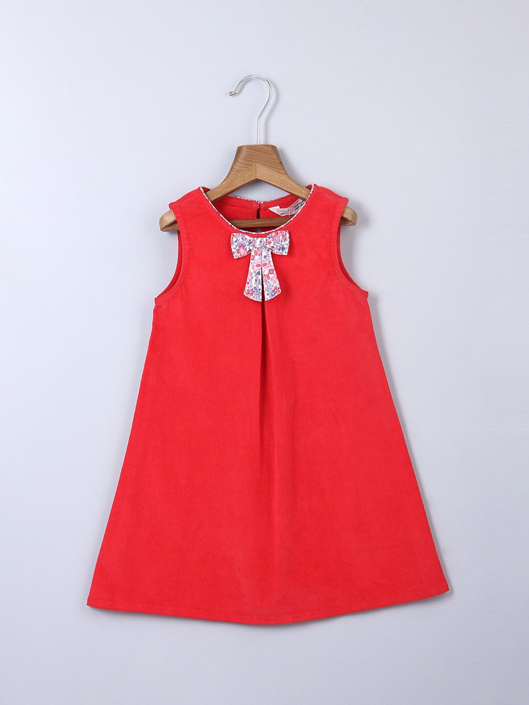 

Beebay Girls Red Solid Cotton A-Line Dress With Printed Bows