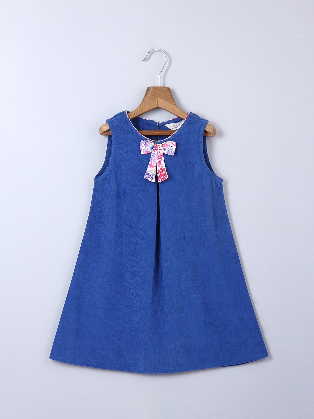 

Beebay Girls Blue Solid Cotton A-Line Dress With Printed Bows