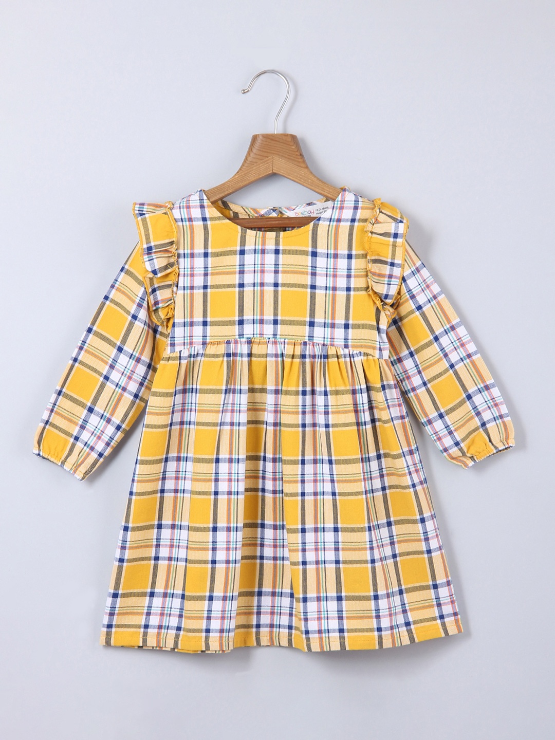 

Beebay Girls Yellow & Blue Checked Cotton Empire Dress