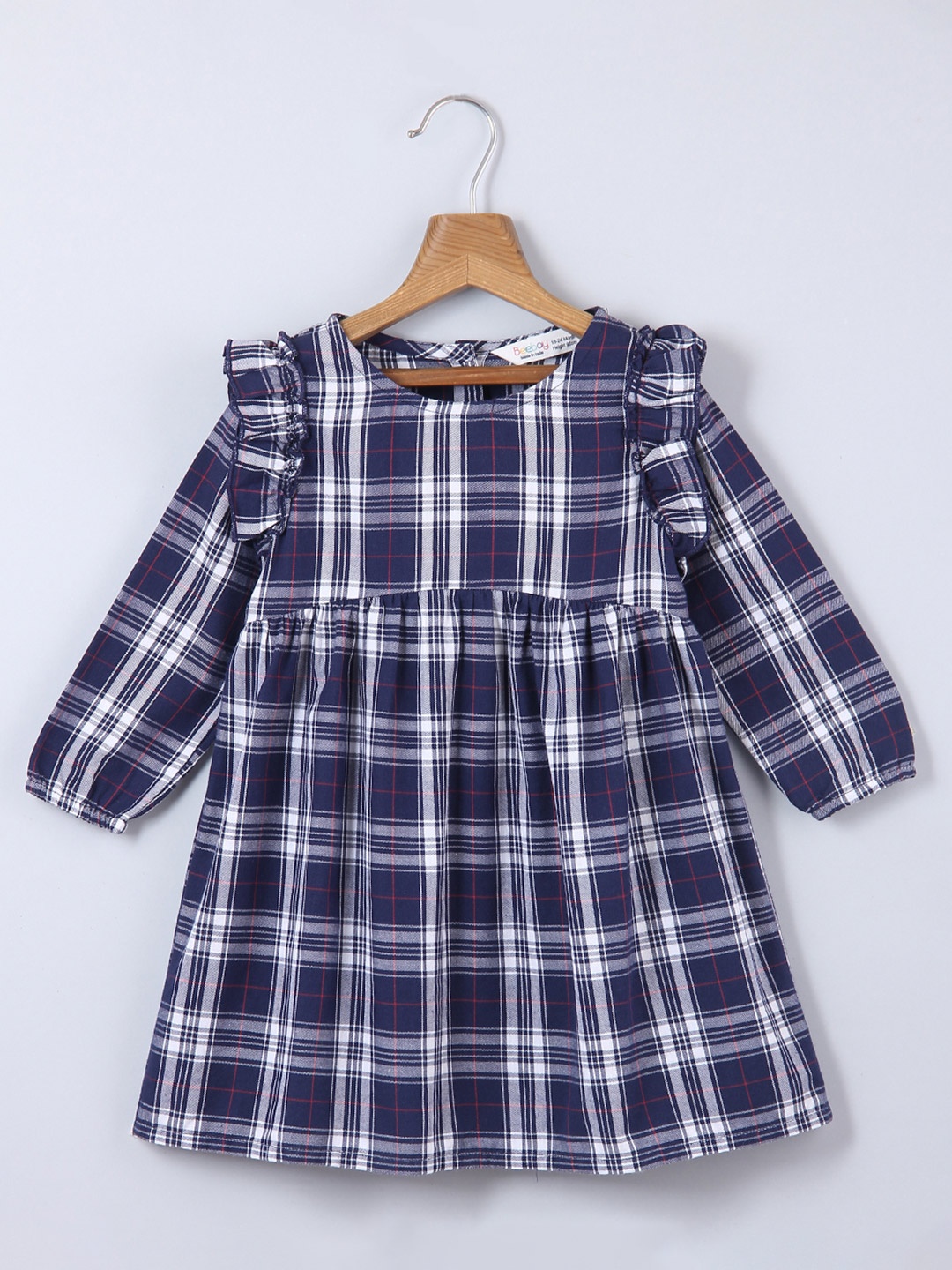 

Beebay Girls Navy Blue & White Checked Cotton Empire Dress