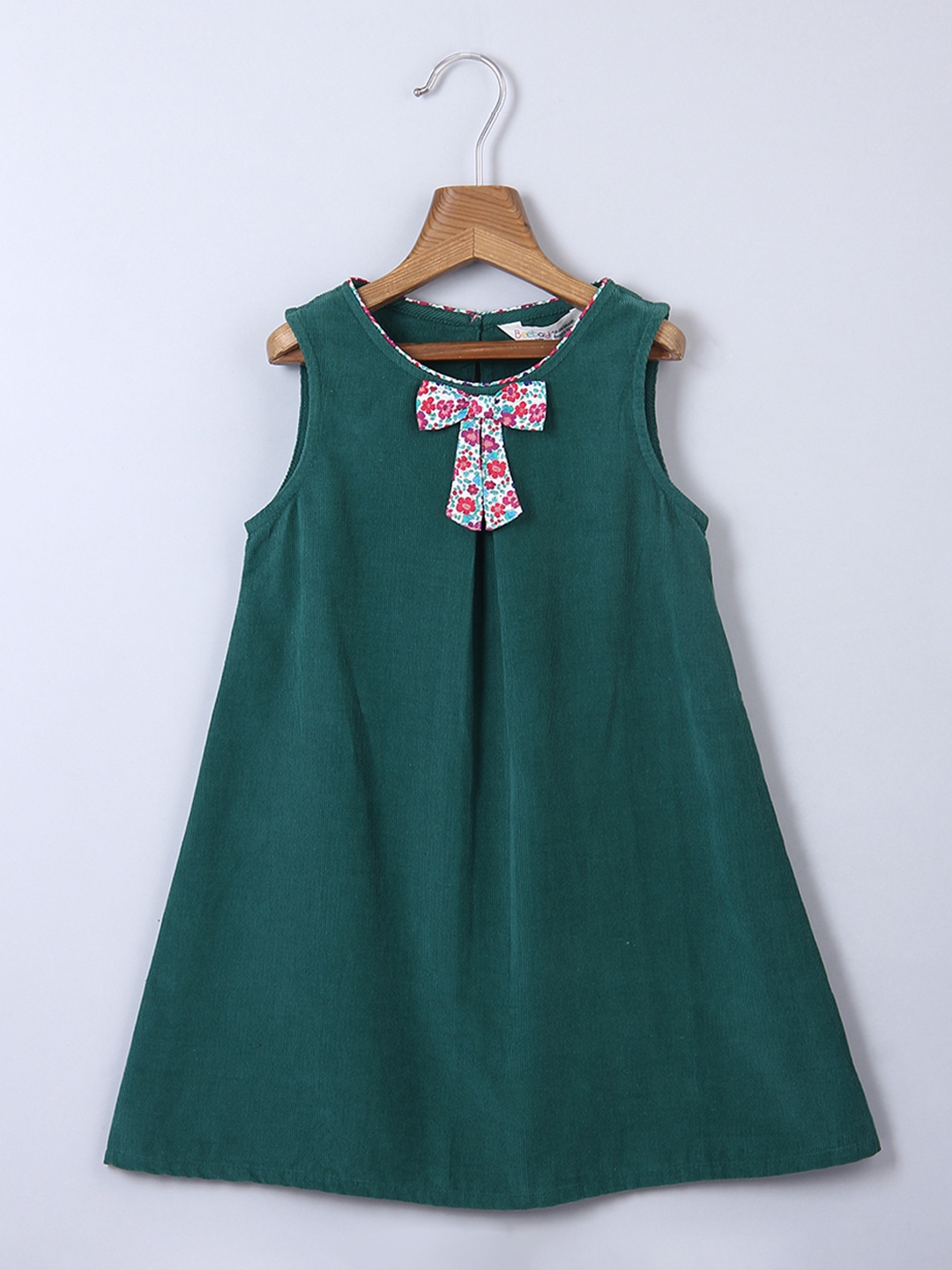 

Beebay Girls Green Solid Cotton A-Line Dress With Printed Bow