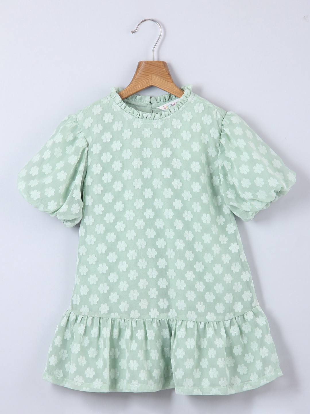 

Beebay Girls Green Self Design Drop-Waist Dress