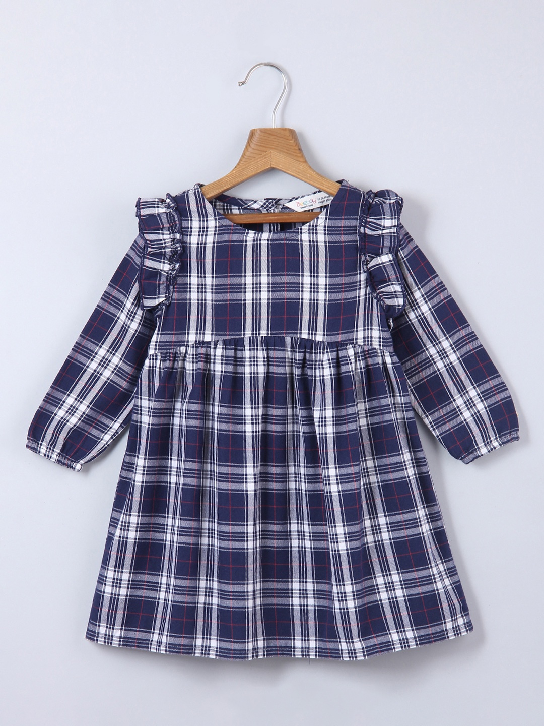 

Beebay Girls Navy Blue & White Checked Cotton Empire Dress