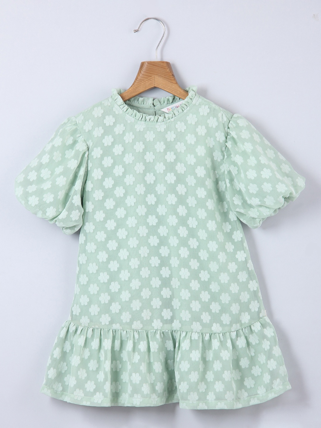 

Beebay Girls Green Self Design Drop-Waist Dress