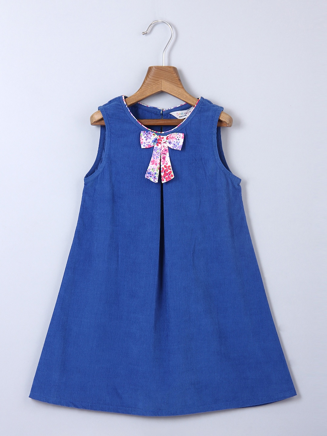 

Beebay Girls Blue Solid Cotton A-Line Dress With Printed Bow