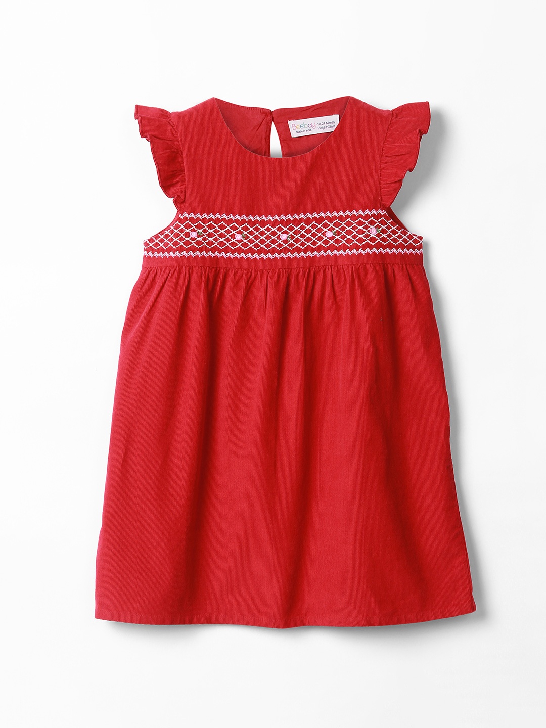 

Beebay Girls Red Embroidered Cotton A-Line Dress