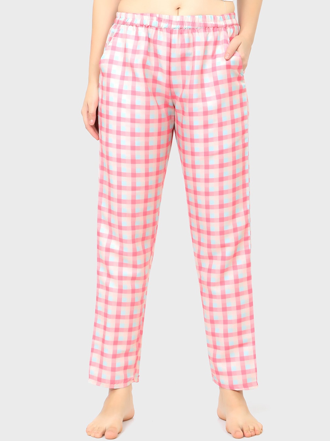 

Sand Dune Women Pink & White Checked Cotton Lounge Pants, Peach