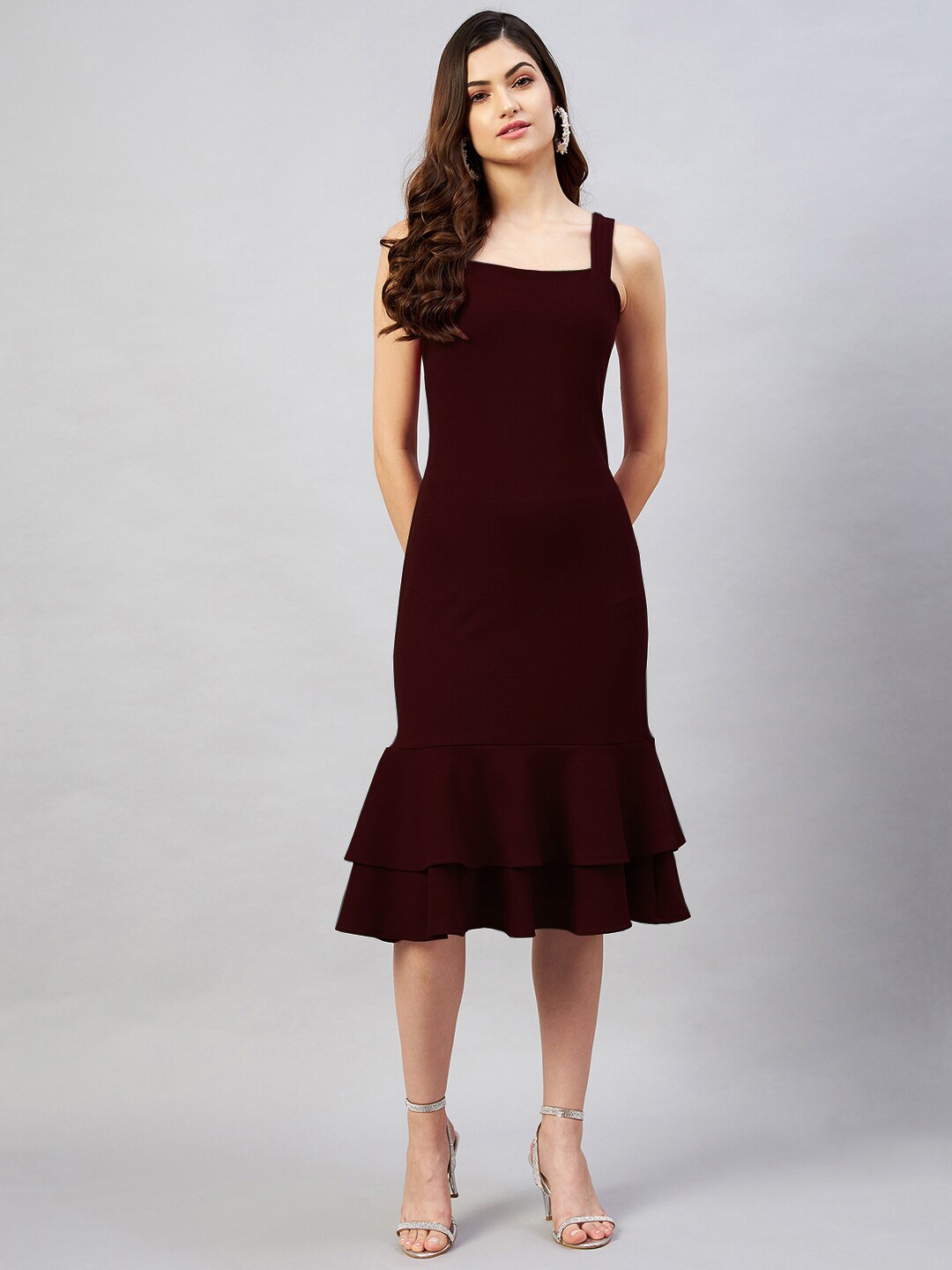 

RARE Burgundy Solid Sheath Midi Dress