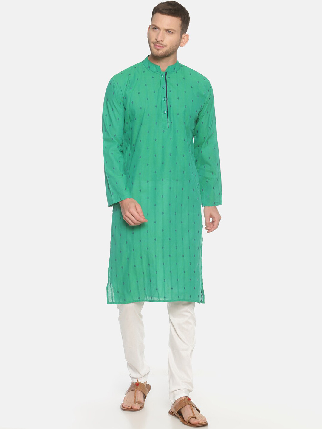 

PAROKSH Men Green Printed Dobby Handloom Kurta