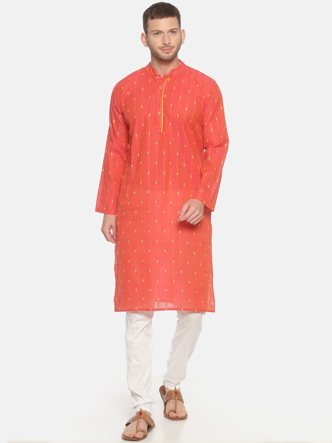 

PAROKSH Men Coral Geometric Indie Prints Dobby Handloom Cotton Kurta