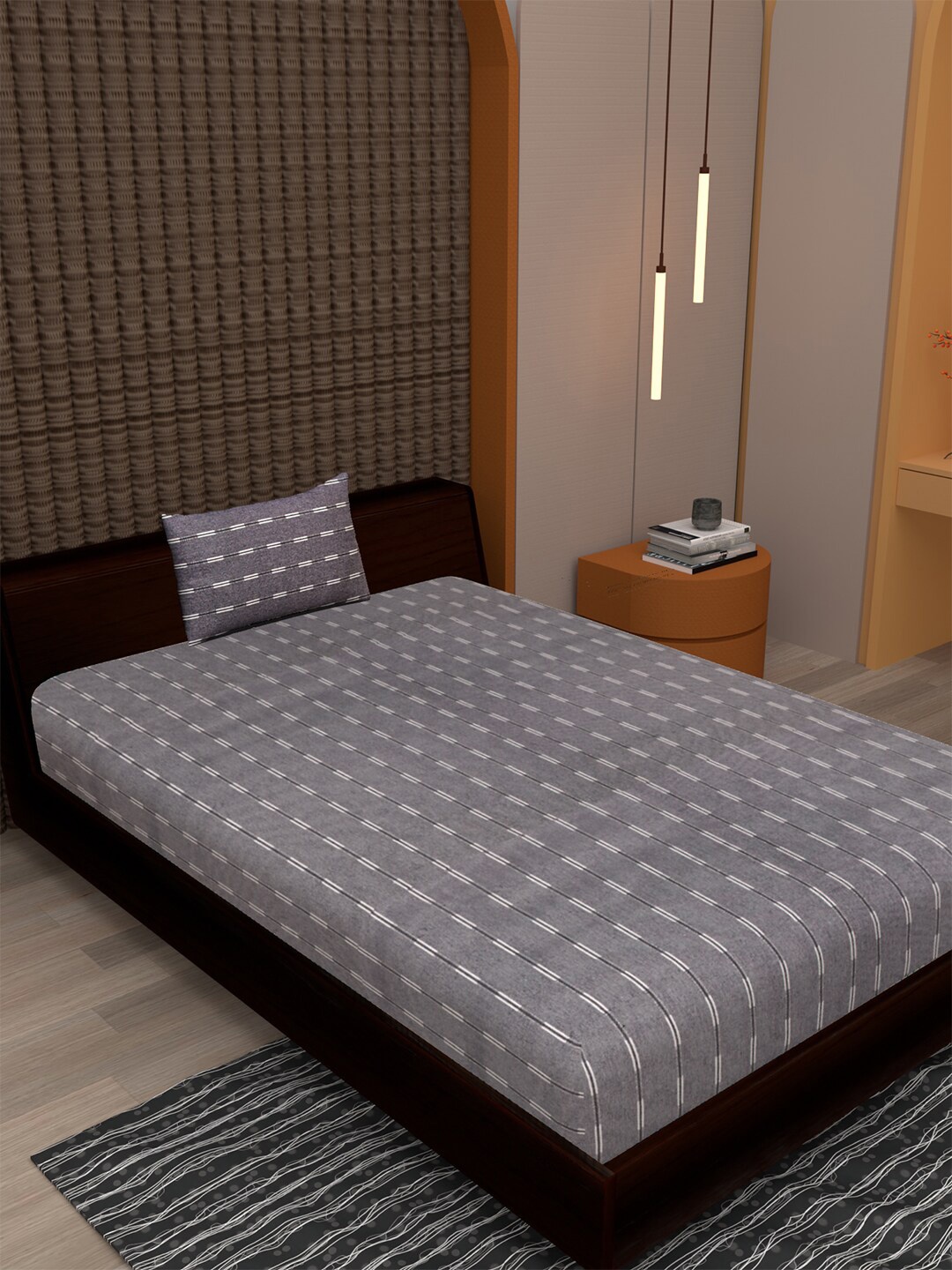 

Soumya Grey Printed Cotton Single Bed Covers With One Pillow Cover