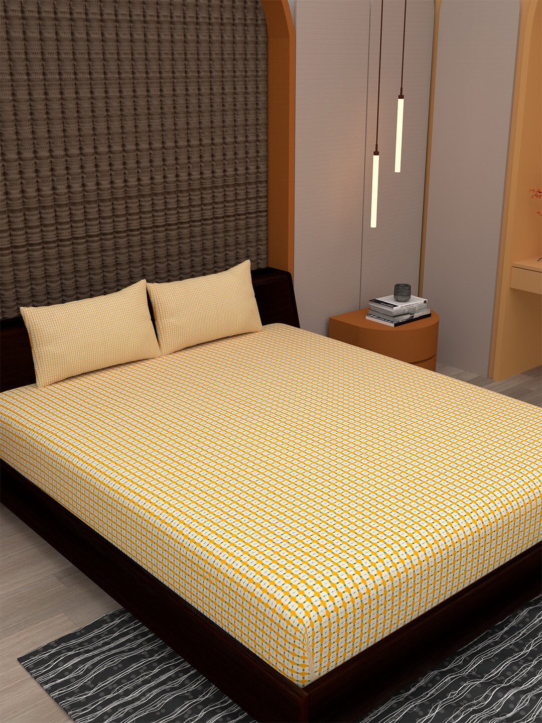 

Soumya Yellow Printed Cotton Bed Covers with 2 pillow cover