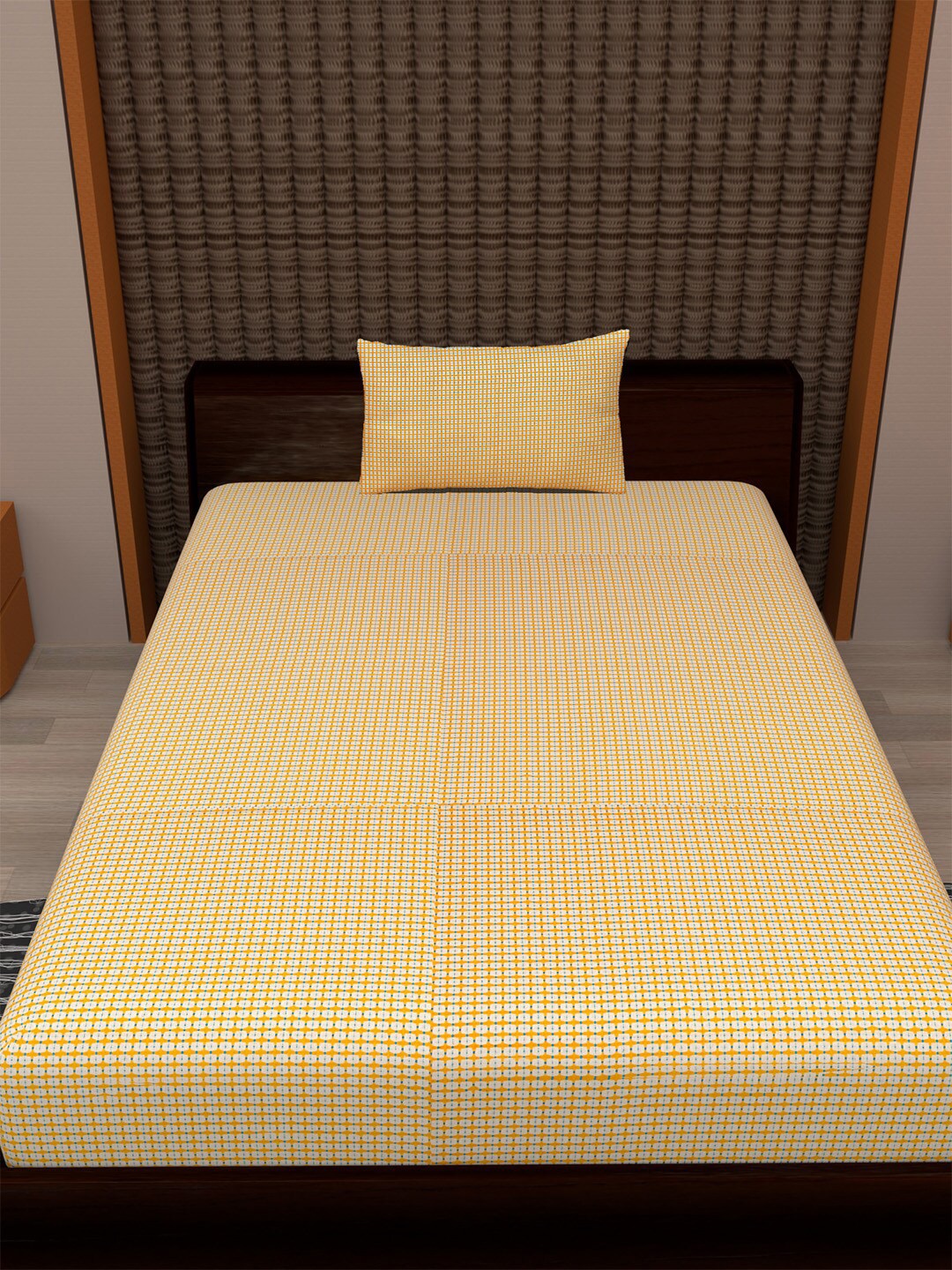 

Soumya Yellow Printed Cotton Single Bedcover with 1 Pillow Cover