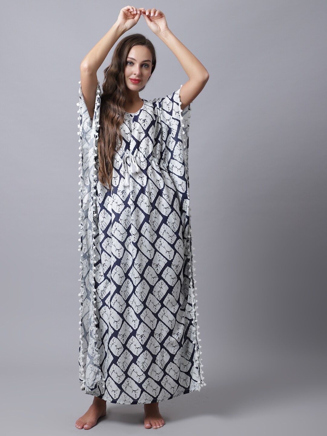 

Claura White Printed Maxi Kaftan Nightdress
