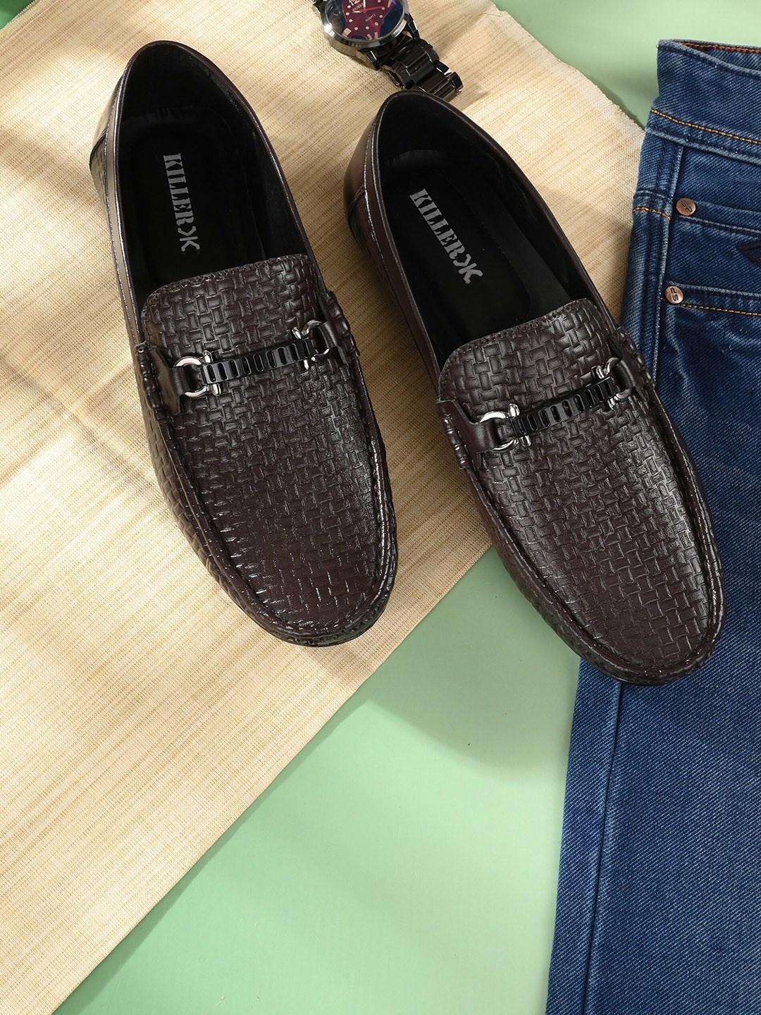

Killer Men Brown Textured Horsebit Loafers