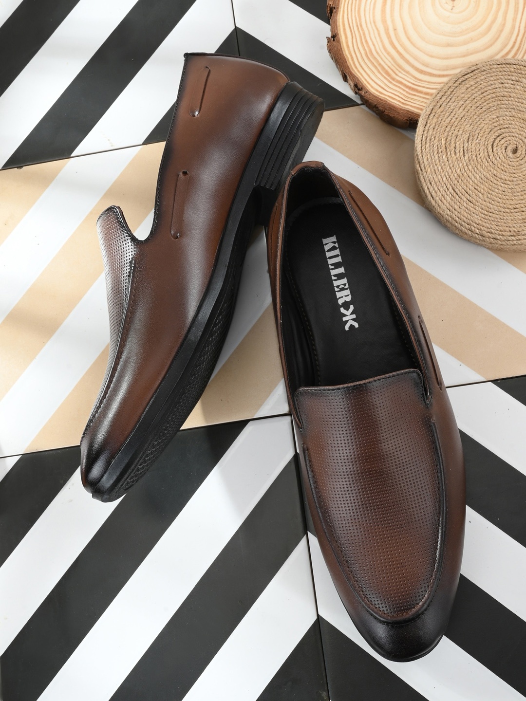 

Killer Men Brown Textured Slip-On Loafers