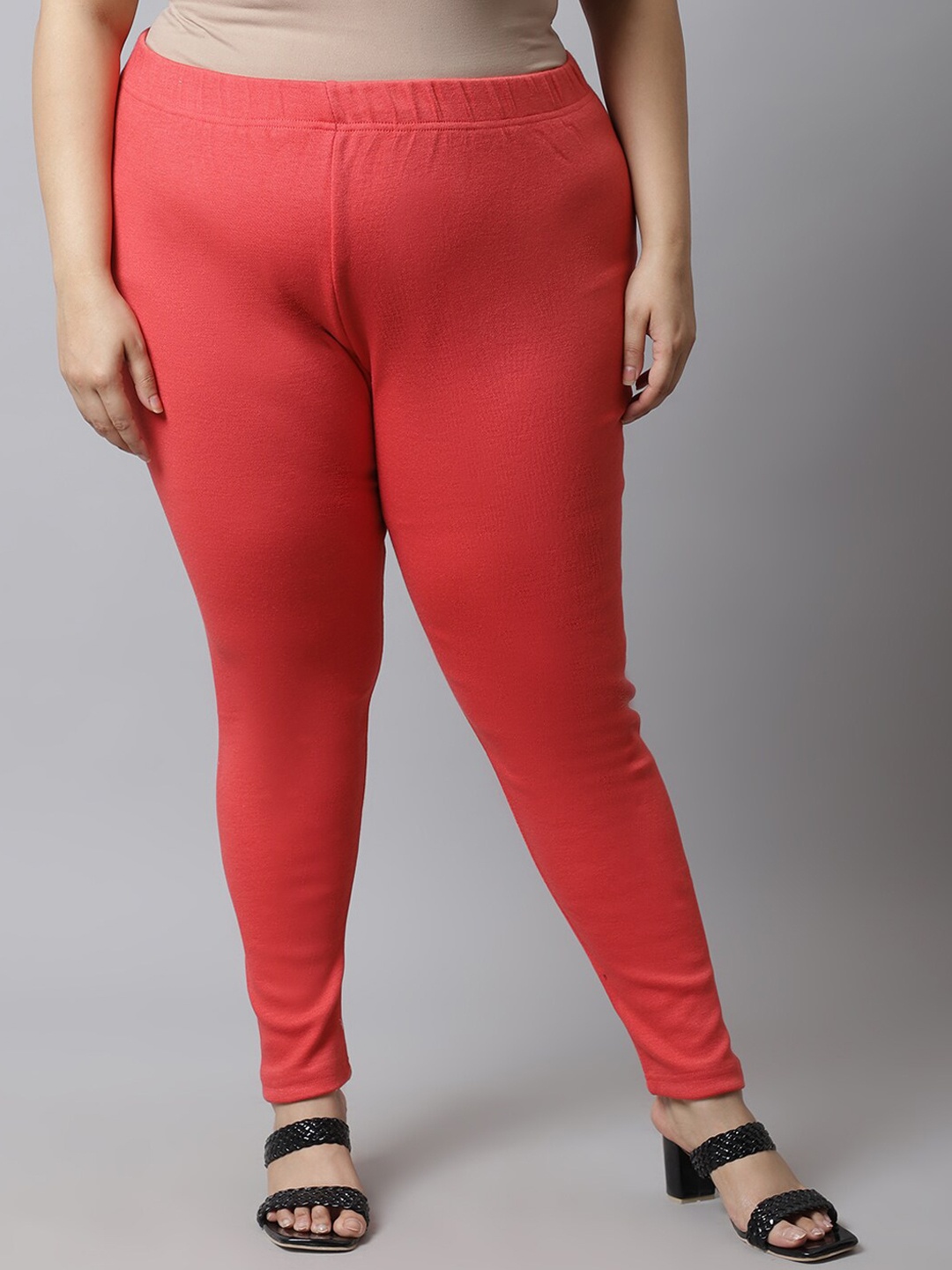 

TAG 7 Women Plus Size Peach-Coloured Solid Ankle-Length Leggings