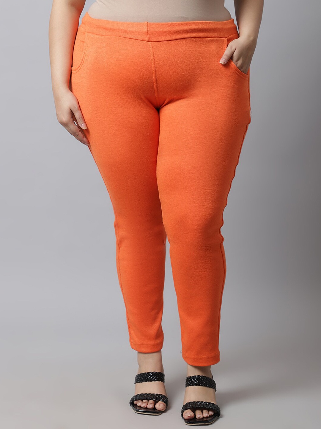 

TAG 7 Women Plus Size Orange Colored Solid Ankle Length Leggings