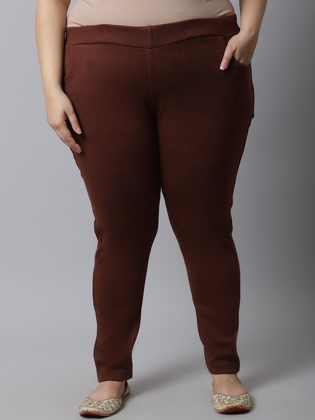 

TAG 7 Women Plus Size Brown Solid Leggings