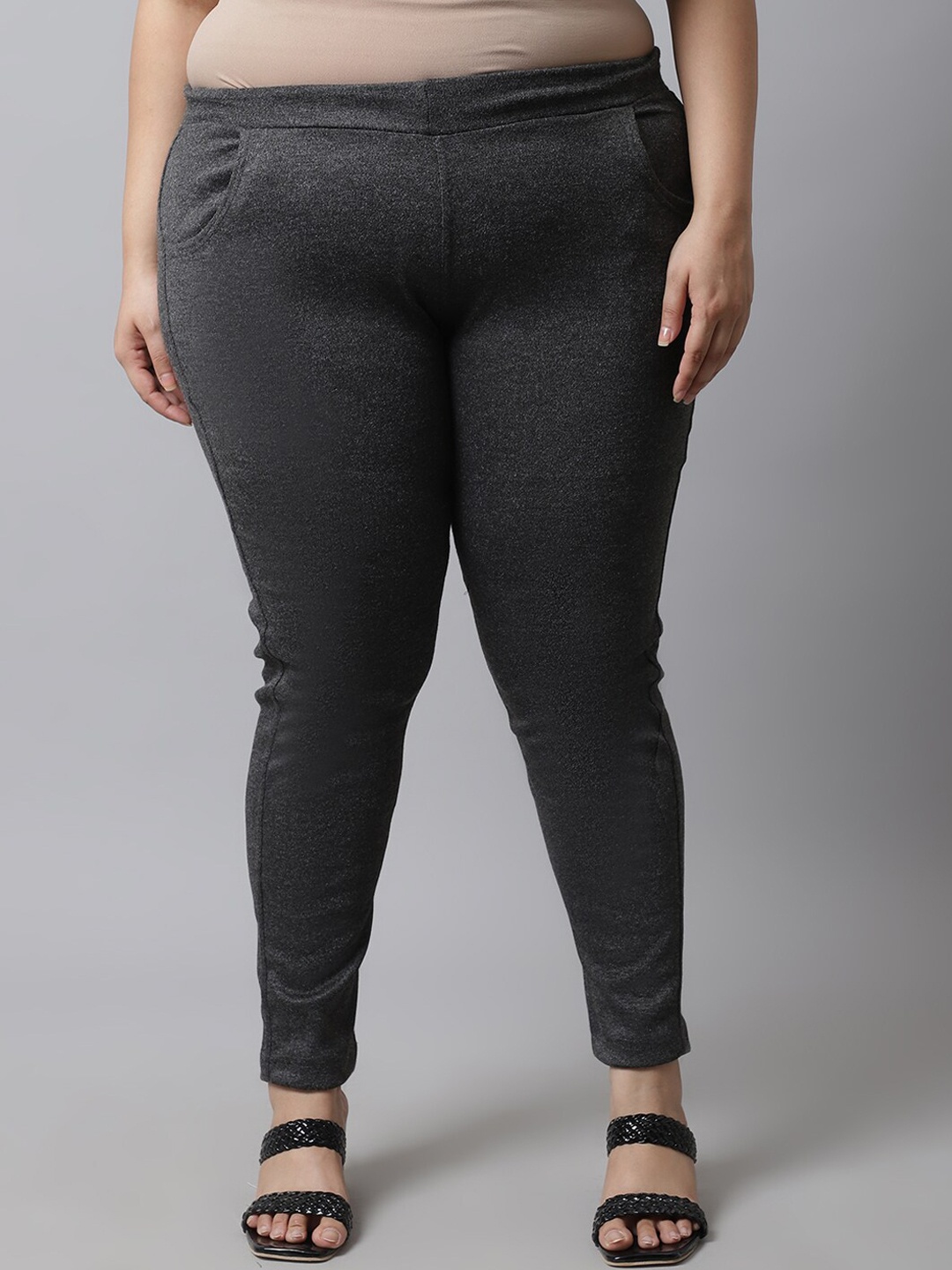 

TAG 7 Women Grey Plus Size Solid Ankle-Length Leggings