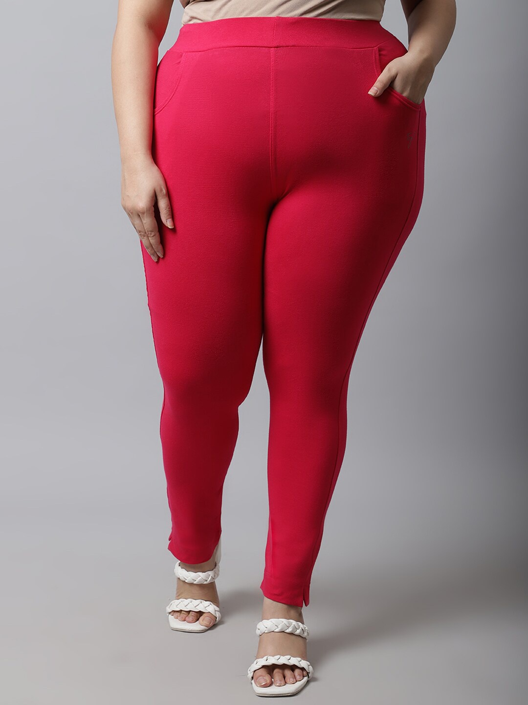 

TAG 7 Women Plus size Pink Solid Ankle-length Leggings