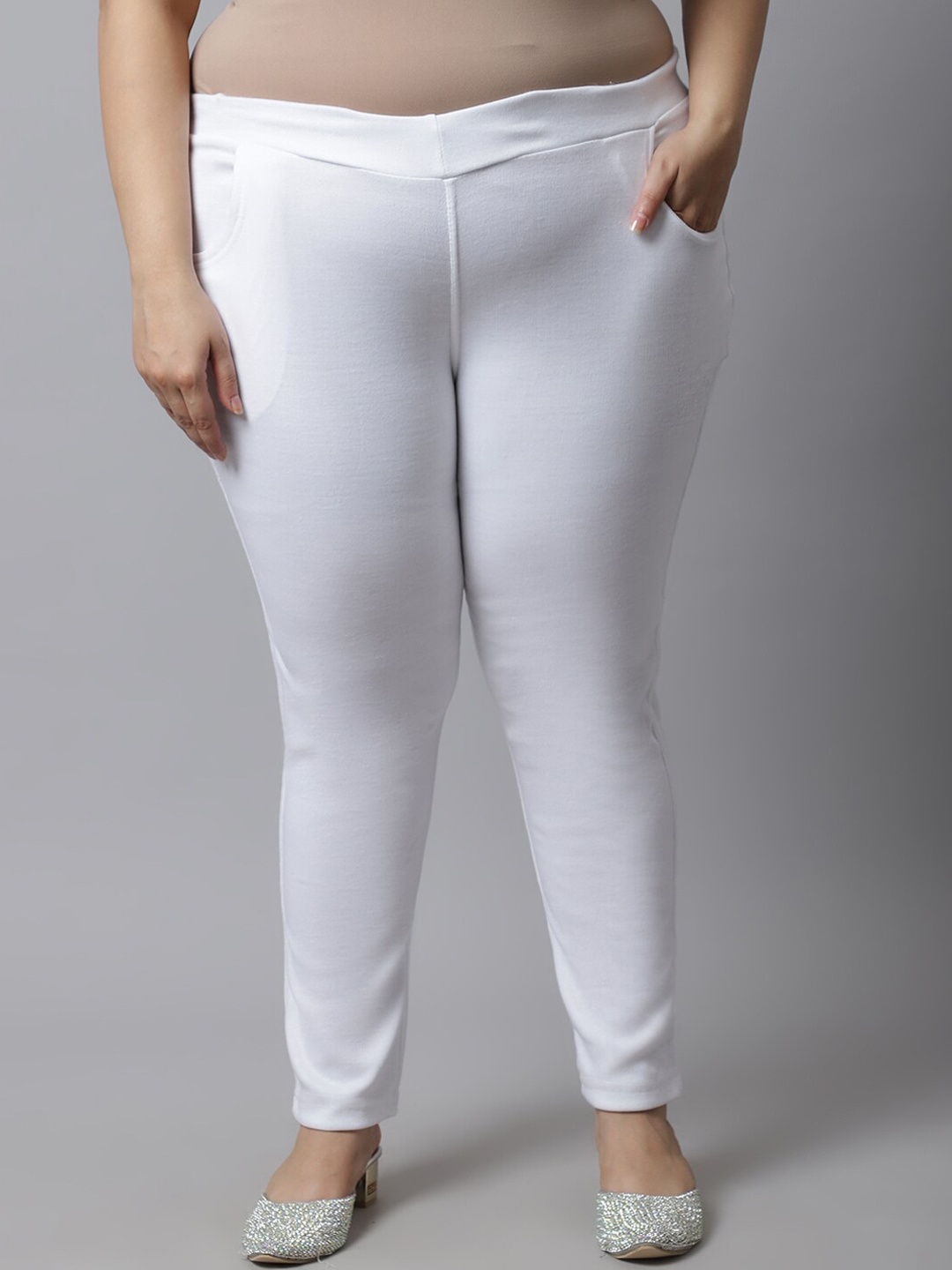 

TAG 7 Women Plus size White Solid Ankle-Length Leggings