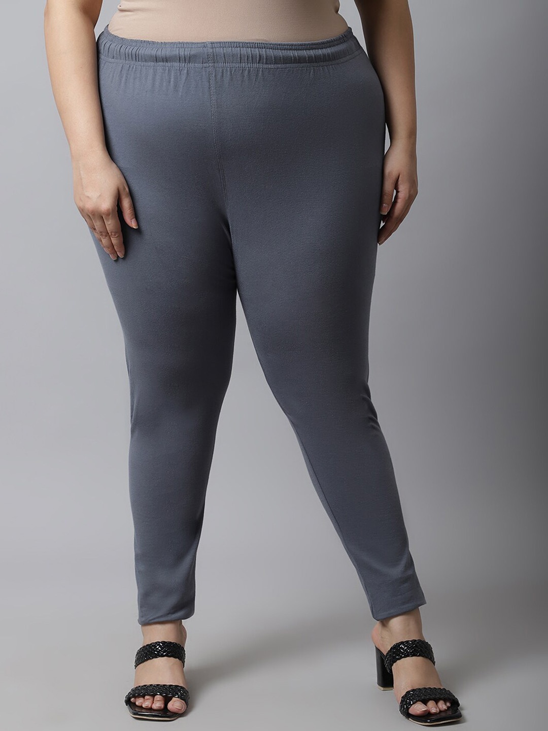 

TAG 7 Women Plus size Grey Solid Cotton Ankle-Length Leggings