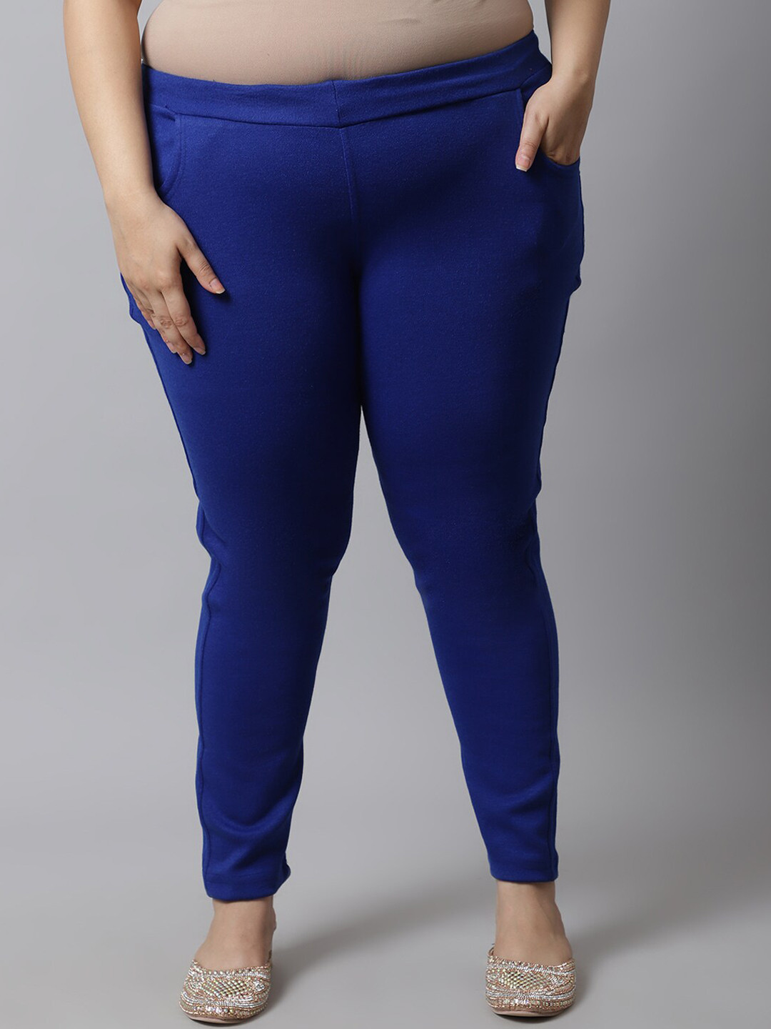 

TAG 7 Women Plus size Blue Solid Ankle-length Leggings