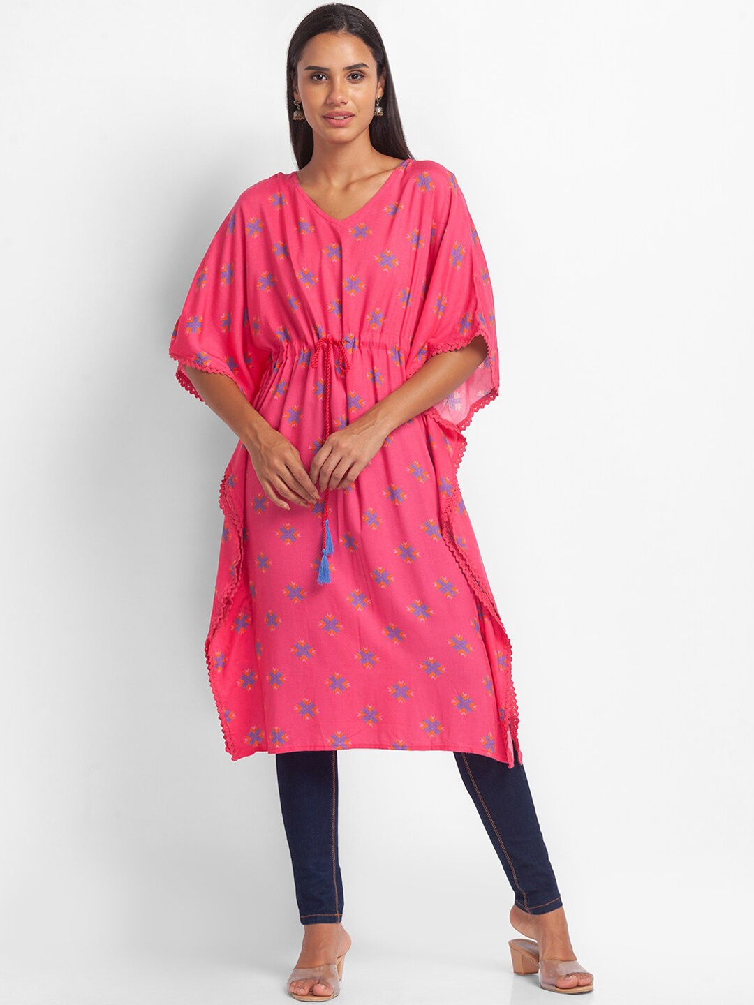 

Globus Women Pink Ethnic Motifs Printed Kaftan Kurta