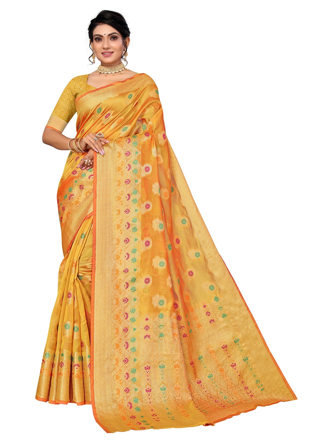 

Nimayaa Ethnic Motifs Zari Organza Saree, Mustard