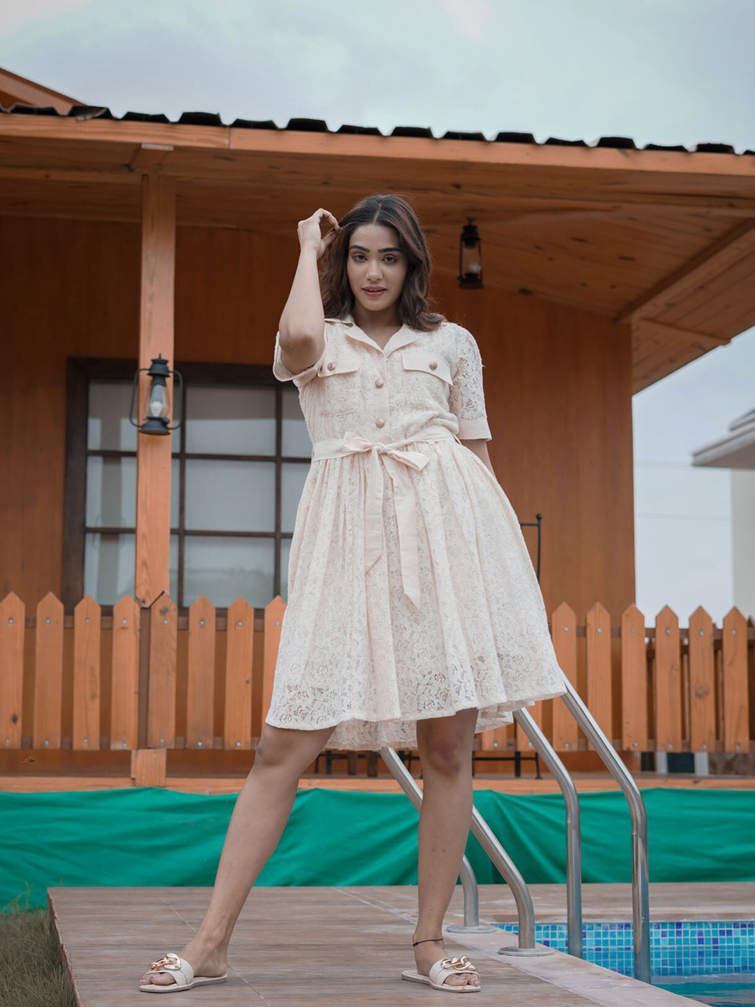 

FASHION DWAR Women Cream Solid Cotton Shirt Dress