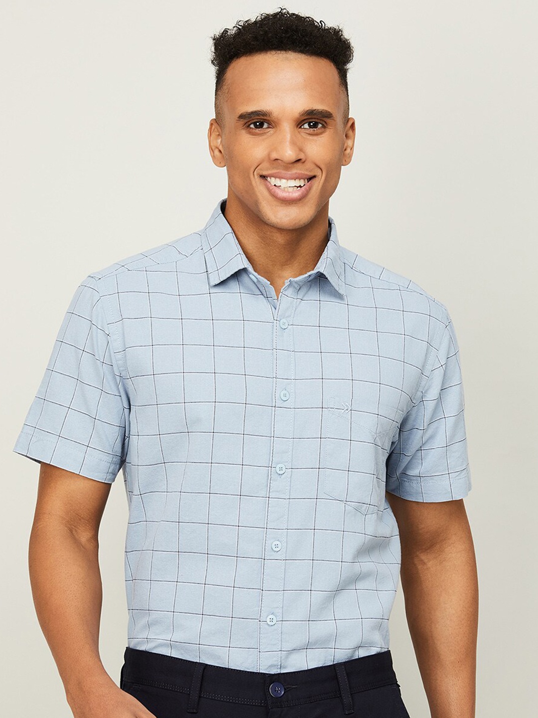 

CODE by Lifestyle Men Blue Windowpane Checks Checked Casual Shirt