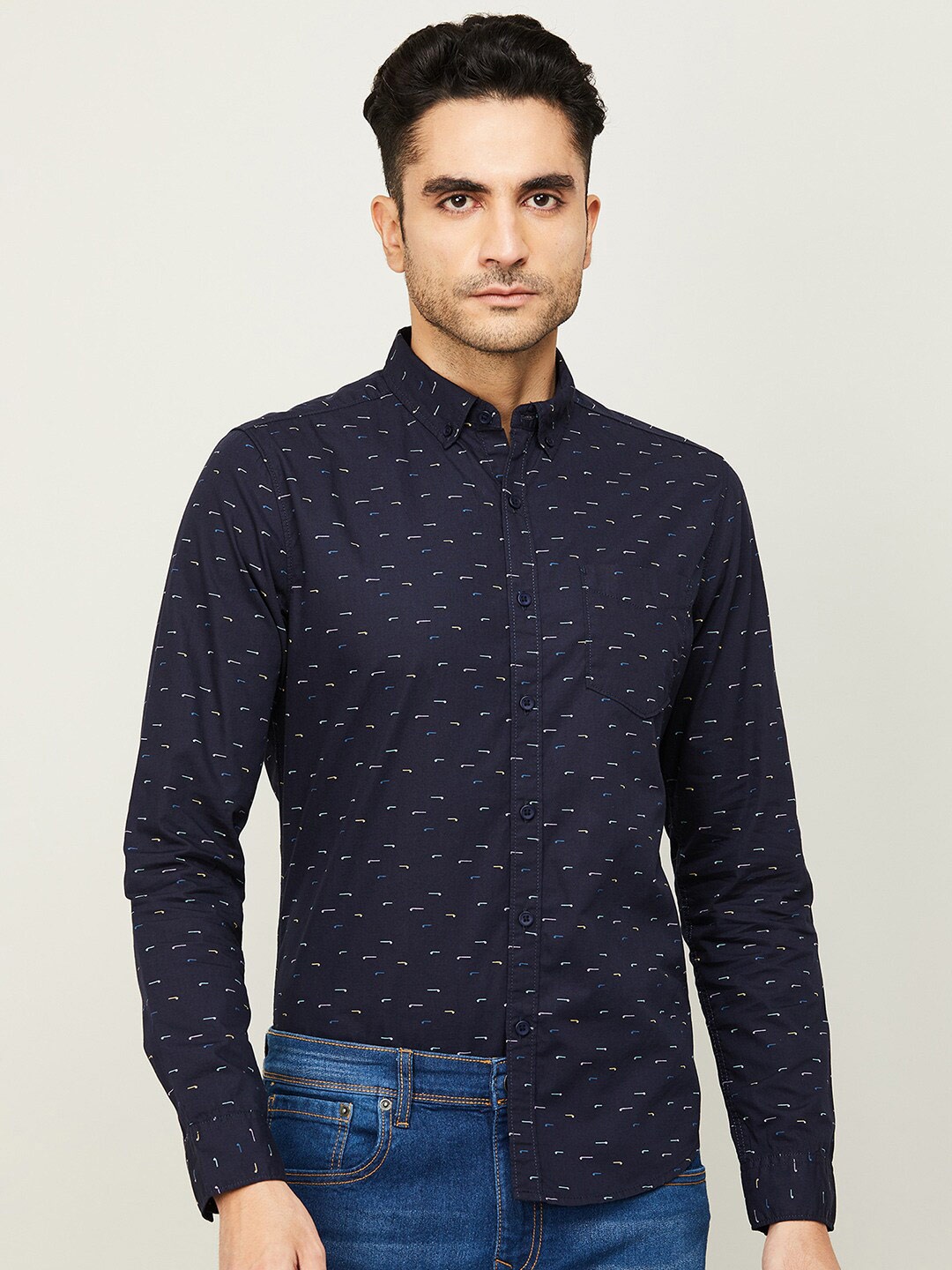 

Fame Forever by Lifestyle Men Navy Blue Slim Fit Printed Casual Shirt