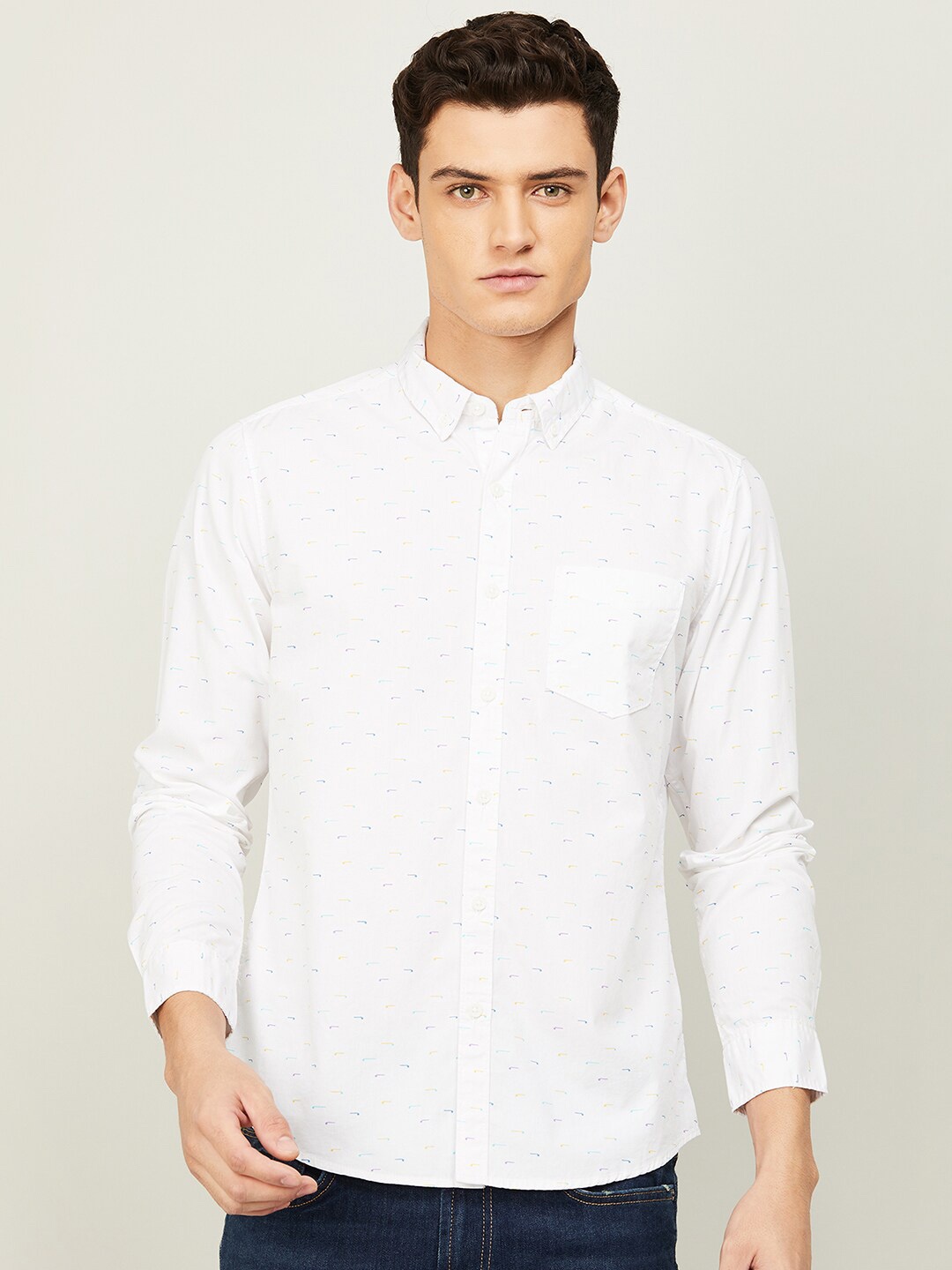 

Fame Forever by Lifestyle Men White Slim Fit Printed Casual Shirt